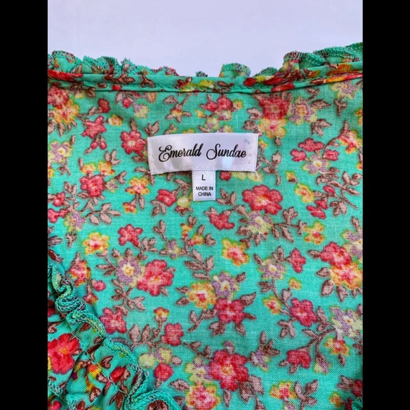 Floral Ruffled Cotton Dress Sz L - Picture 6 of 6